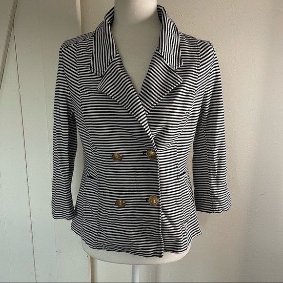 Cabi Nautical Double Breasted Jacket Navy White Striped Jacket - Picture 2 of 10